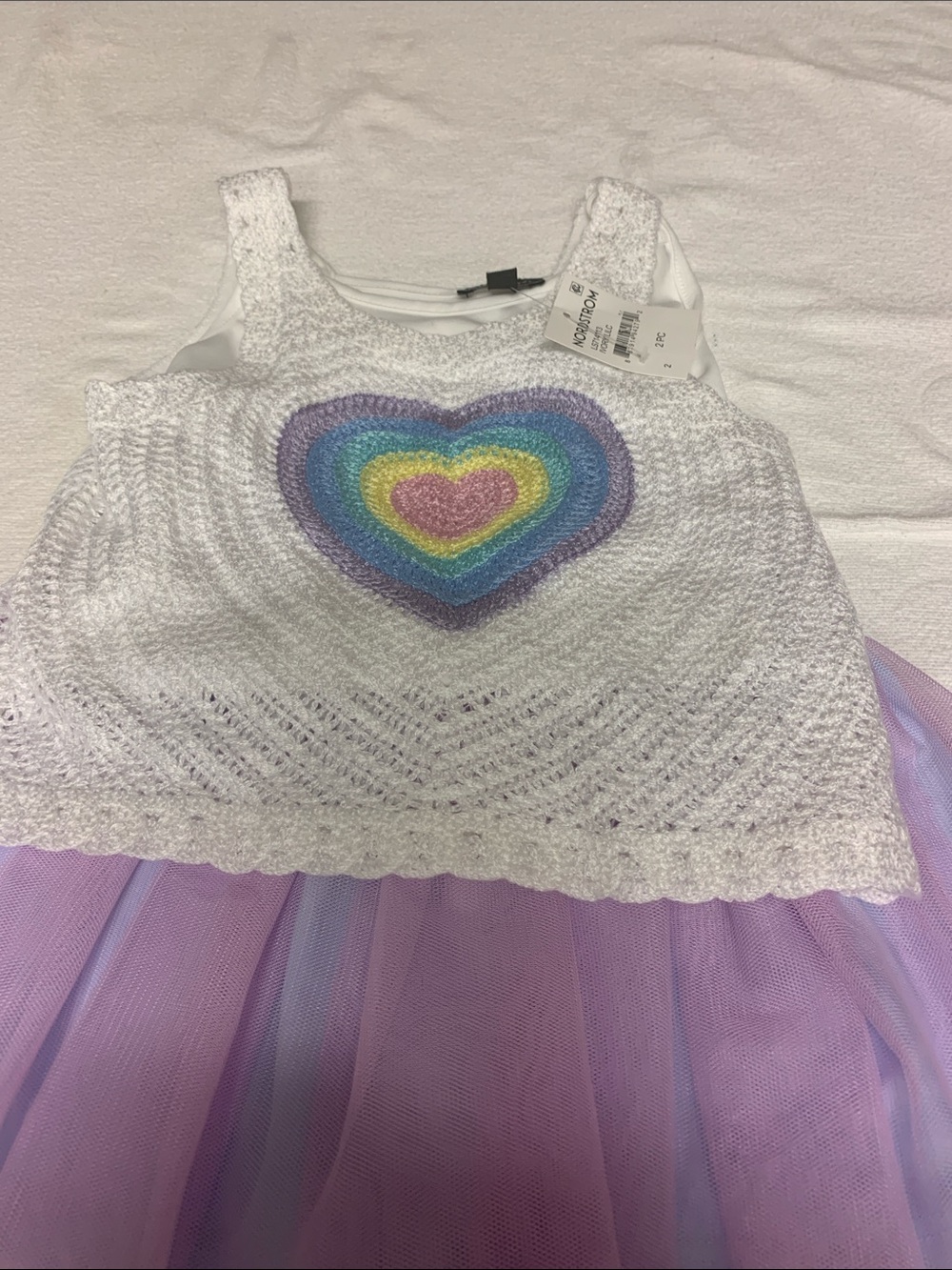 Nordstrom Zuni White Knit Top W Rainbow Heart  & Lavender Tulle Skirt NEW Size 2